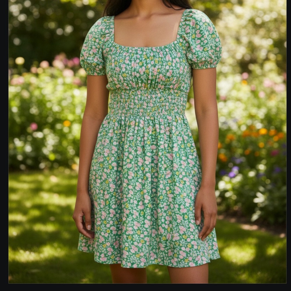 WRAY New York Floral Smocked Ruffle Sleeve Dress Size M